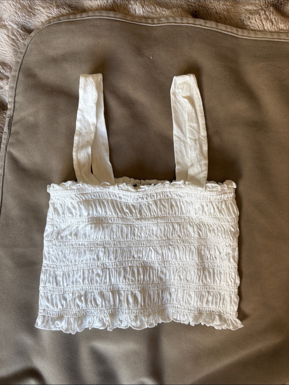 American Eagle Outfitters White Smocked Crop Tank